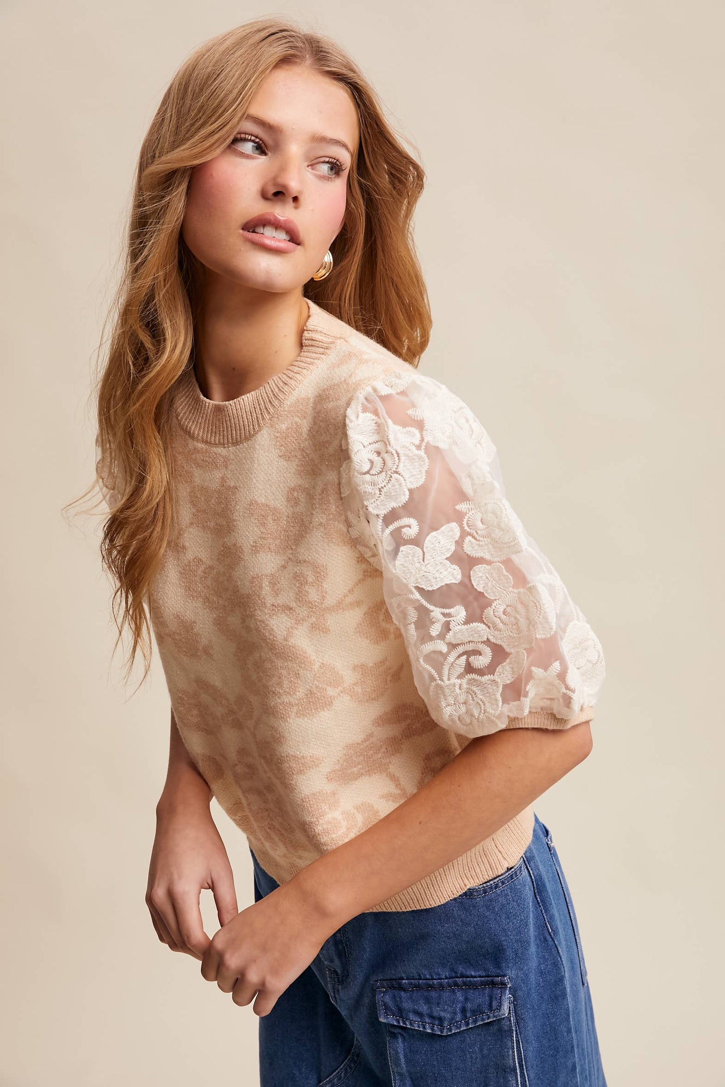 Listicle - Rose Embroidered Contrast Knit Top LSW1038