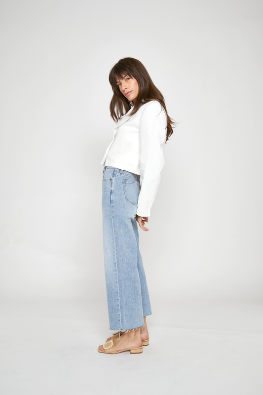 Oliver Logan - Aberdeen Ankle Crop High Rise Jean, Light Indigo Worn