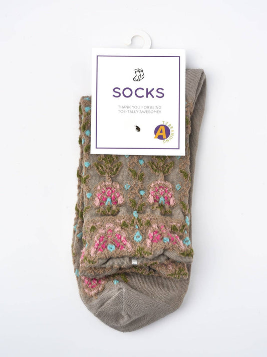 Funkyrel® Atzbranding Limited - Rufia - Embossed Vintage Floral Mid-Calf Socks