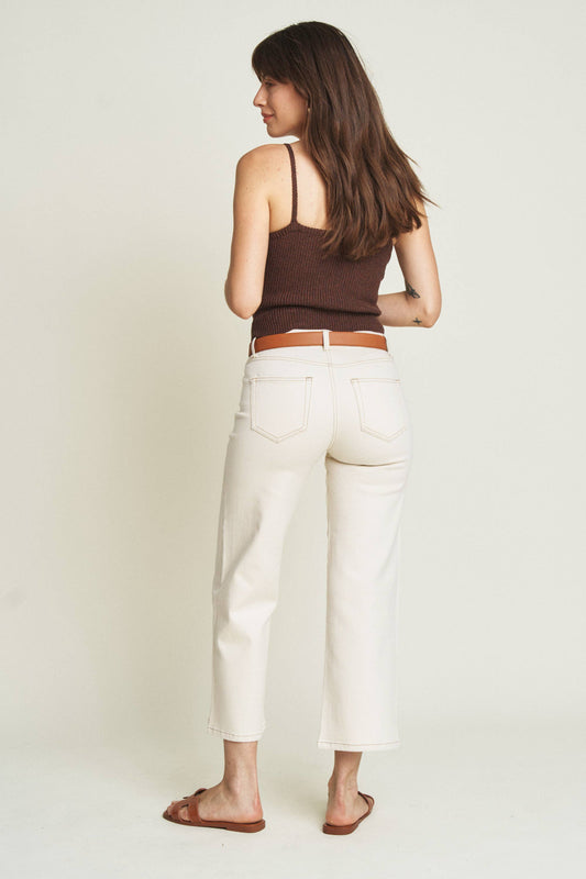 Oliver Logan - Addington Ankle Crop Mid Rise Jean, Ecru