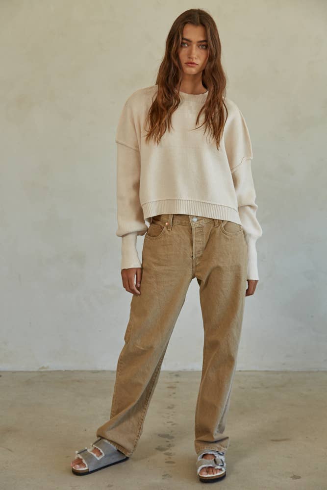 By Together - W1406 | Cotton Acrylic Ribbed Knit Sweater