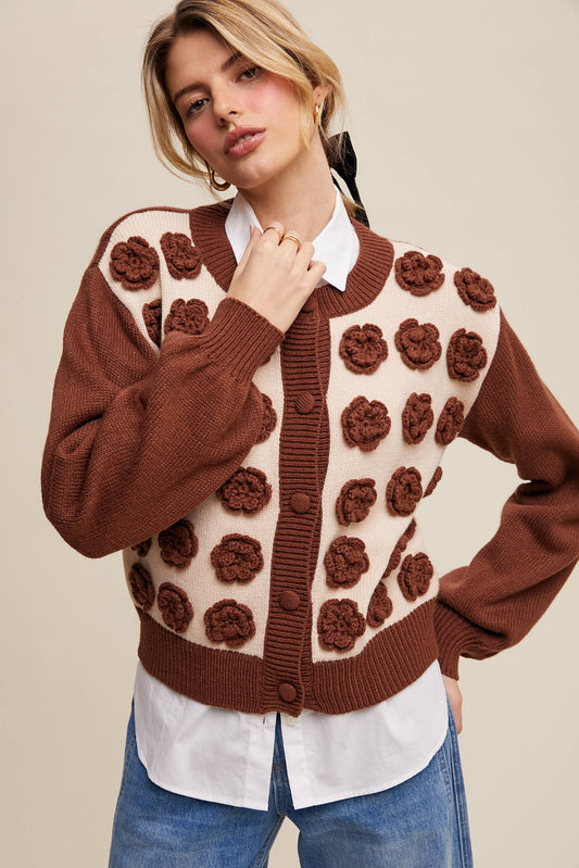 Listicle - Handmade Rose Applique Knit Cardigan