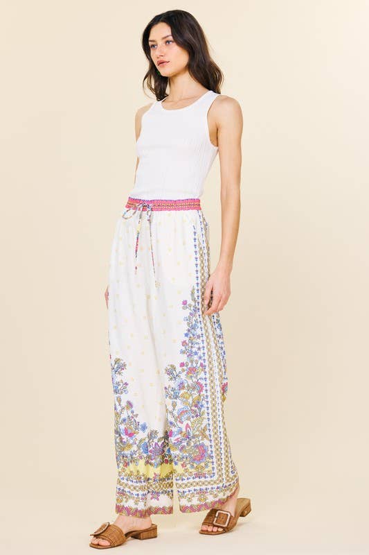 SKIES ARE BLUE - Border Print Wide Leg Pants