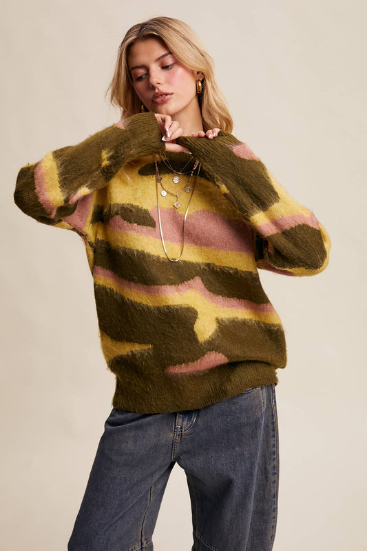 Listicle - Brushed Camo Knit Pullover Sweater