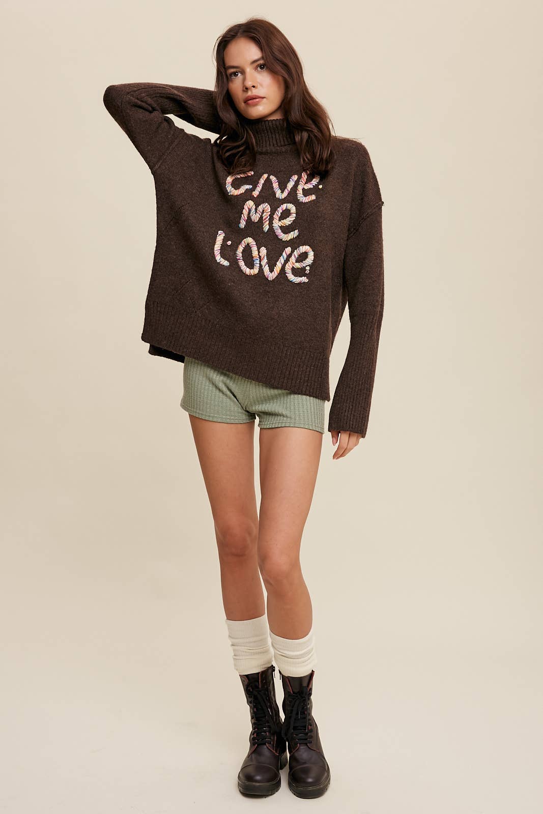 Listicle - Give Me Love Embroidered Turtleneck Sweater LSW0839