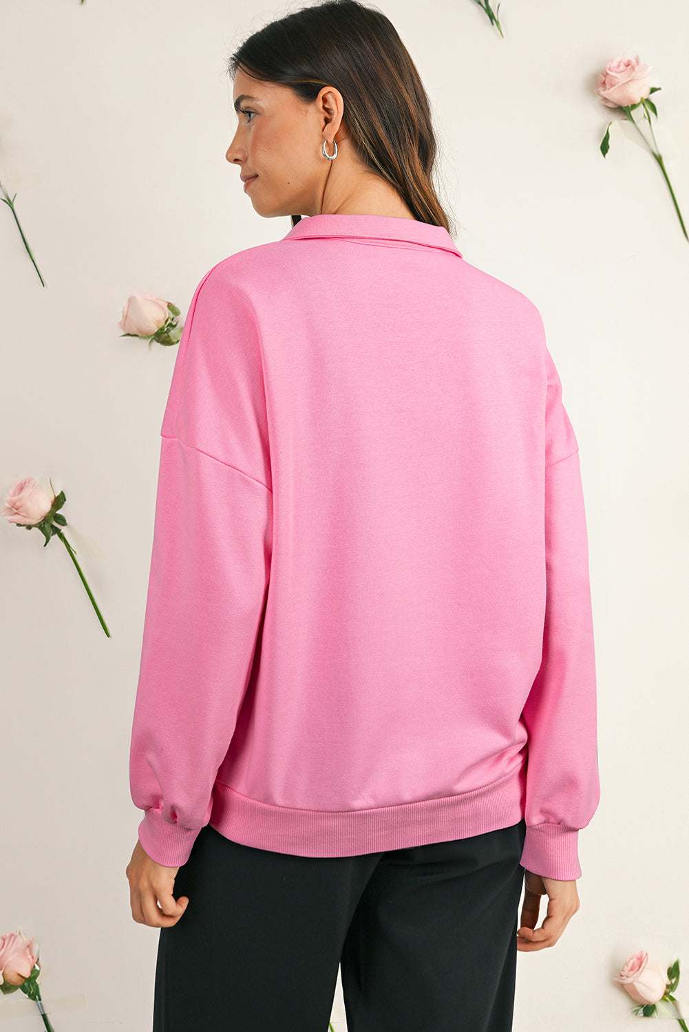 Light Grey Pop of Color Collared Patchwork Pullover Sweatshirt