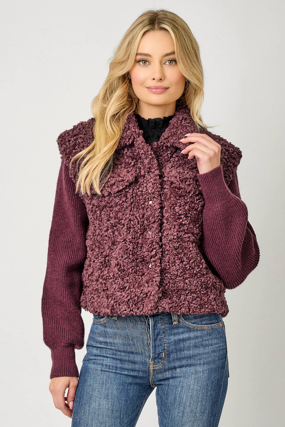 Mystree - 61251 Mixed Media Sweater Jacket