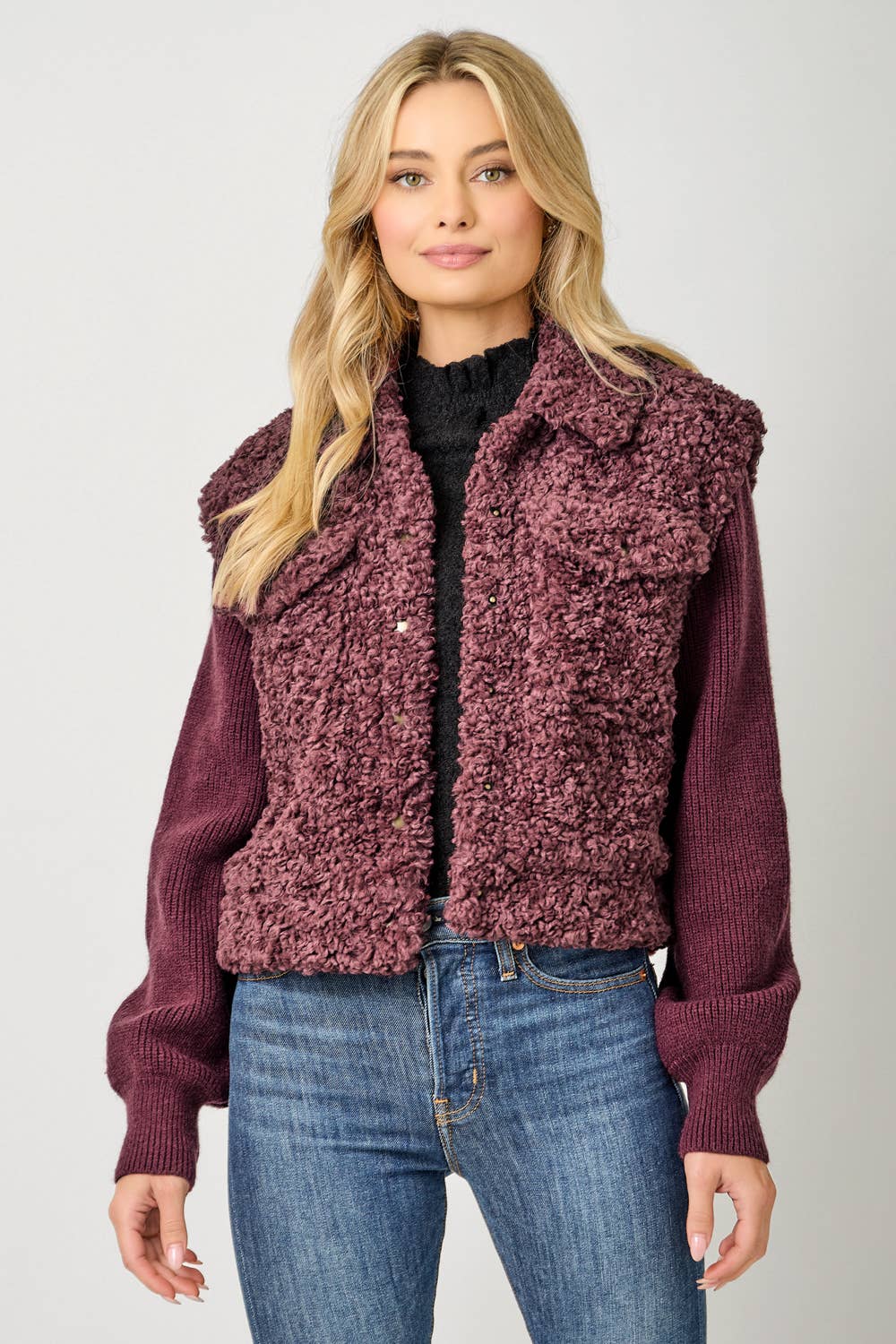 Mystree - 61251 Mixed Media Sweater Jacket