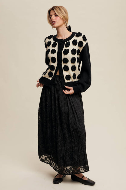 Listicle - Handmade Rose Applique Knit Cardigan