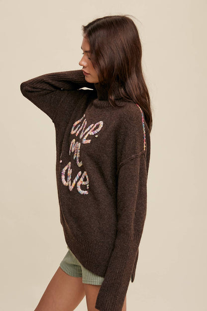 Listicle - Give Me Love Embroidered Turtleneck Sweater LSW0839