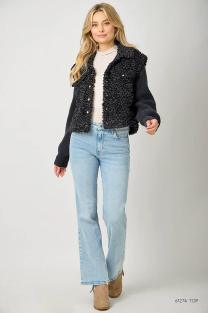 Mystree - 61251 Mixed Media Sweater Jacket