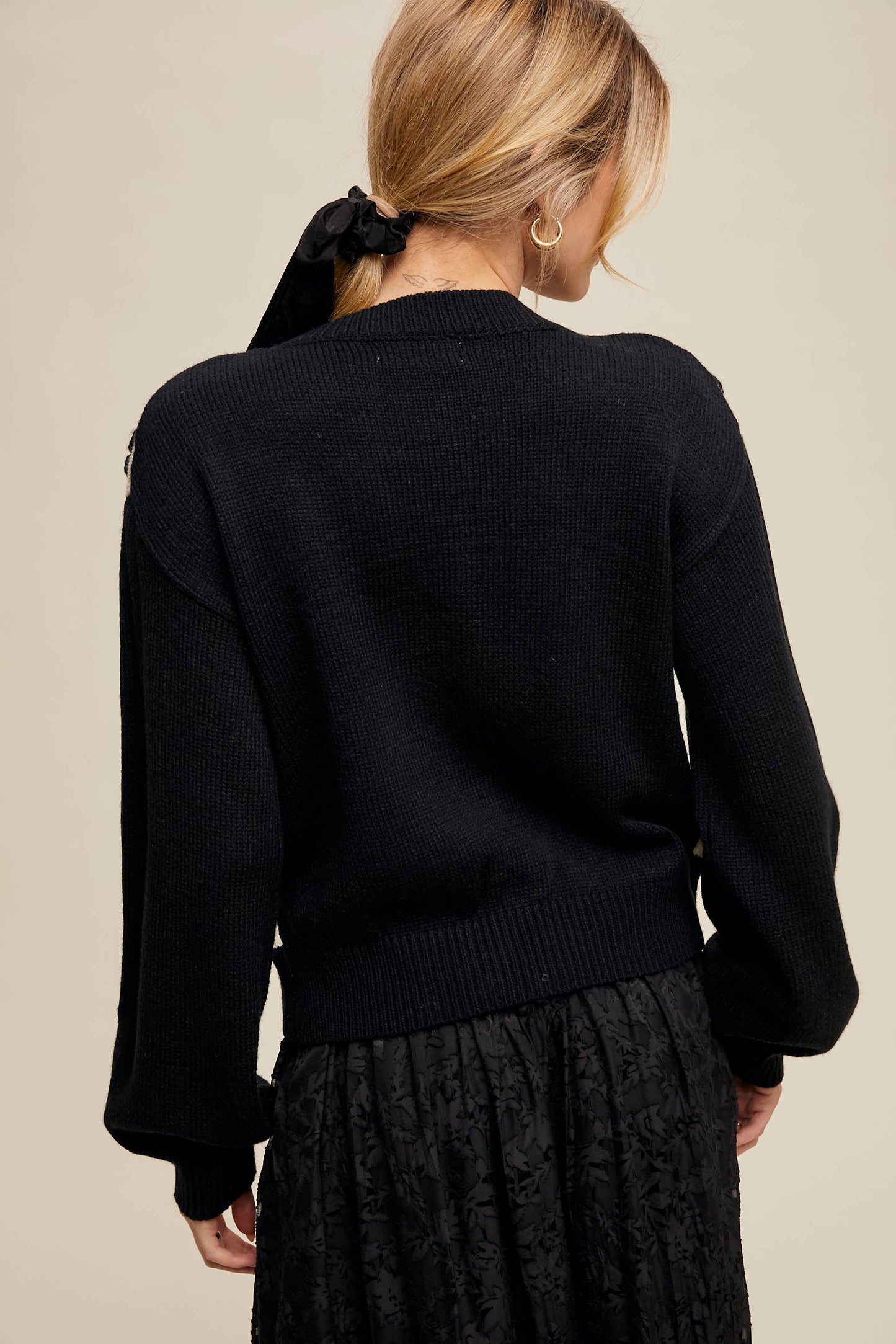 Listicle - Handmade Rose Applique Knit Cardigan