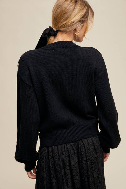 Listicle - Handmade Rose Applique Knit Cardigan