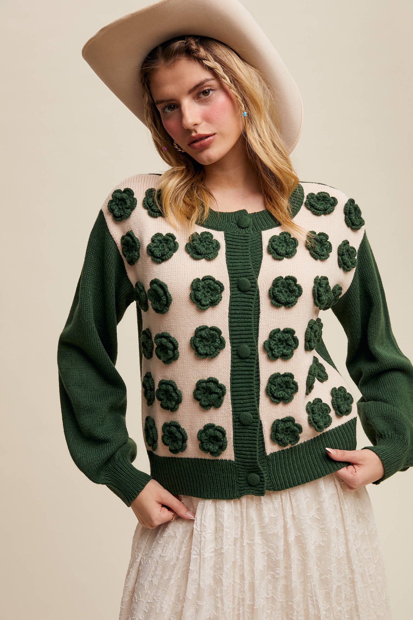 Listicle - Handmade Rose Applique Knit Cardigan
