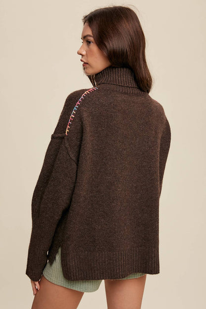 Listicle - Give Me Love Embroidered Turtleneck Sweater LSW0839
