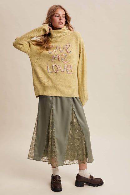Listicle - Give Me Love Embroidered Turtleneck Sweater LSW0839
