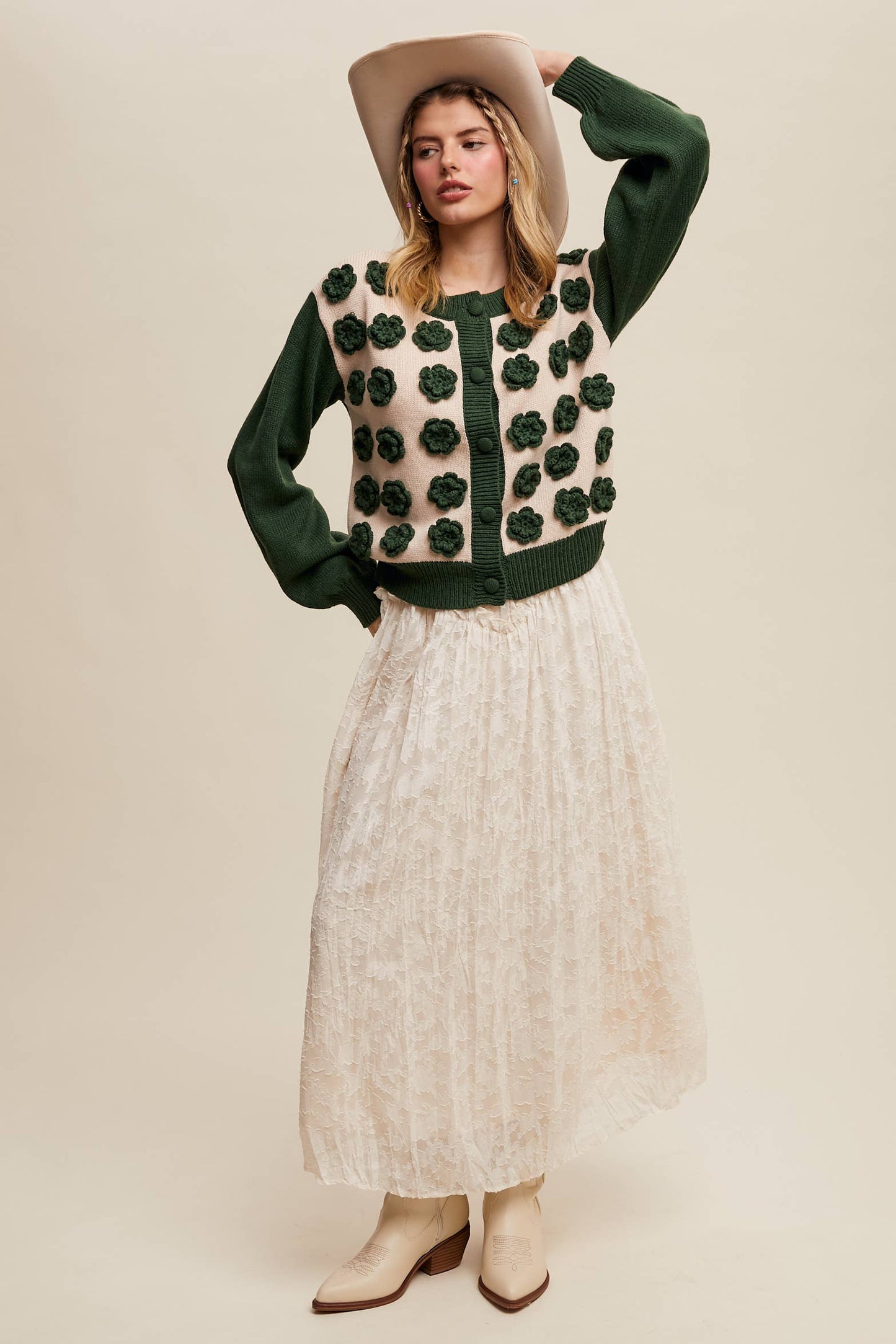Listicle - Handmade Rose Applique Knit Cardigan