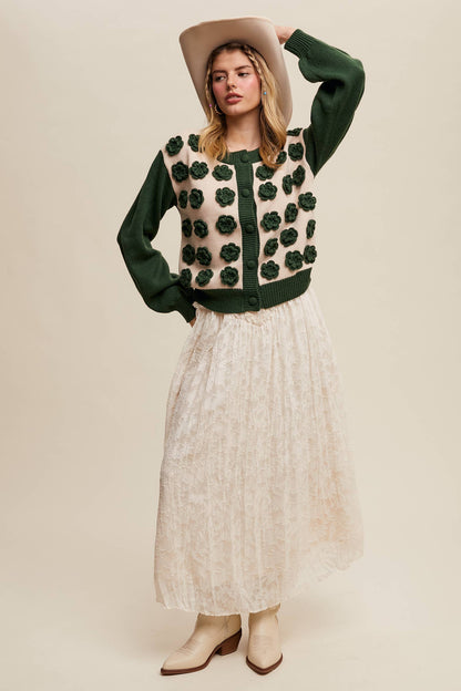Listicle - Handmade Rose Applique Knit Cardigan