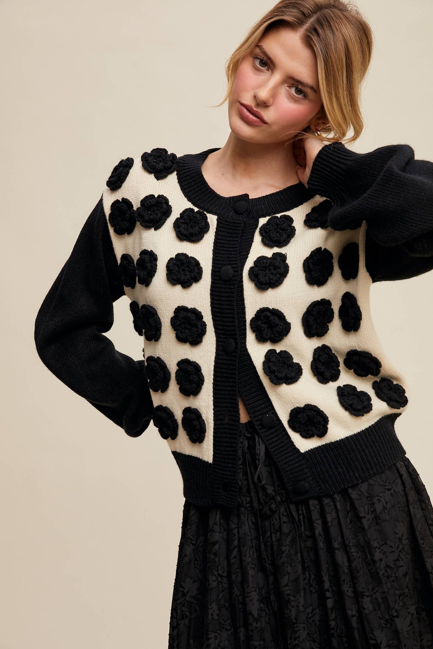 Listicle - Handmade Rose Applique Knit Cardigan