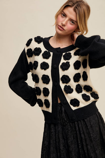 Listicle - Handmade Rose Applique Knit Cardigan