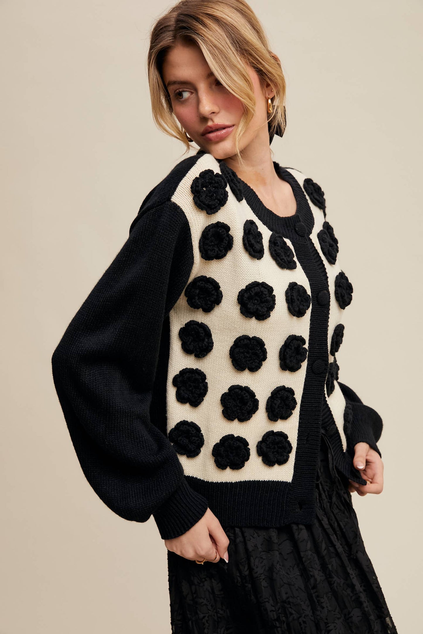 Listicle - Handmade Rose Applique Knit Cardigan