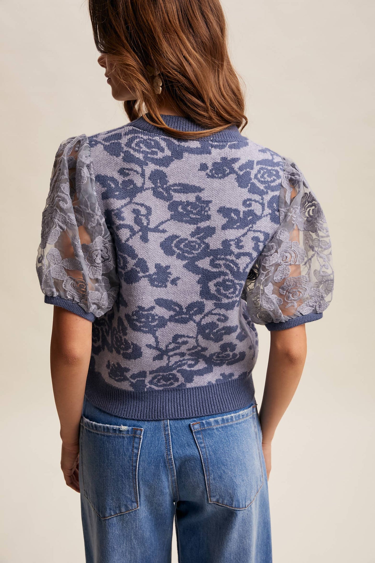 Listicle - Rose Embroidered Contrast Knit Top LSW1038