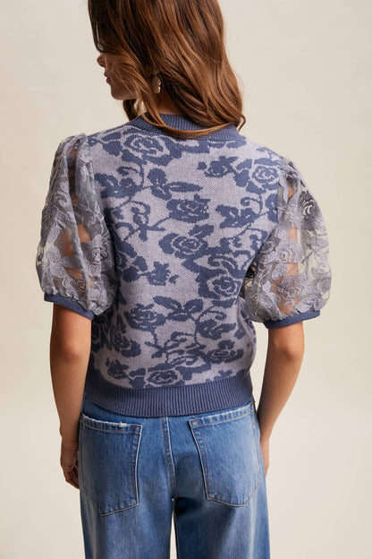 Listicle - Rose Embroidered Contrast Knit Top LSW1038