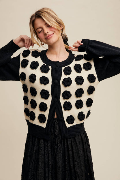 Listicle - Handmade Rose Applique Knit Cardigan