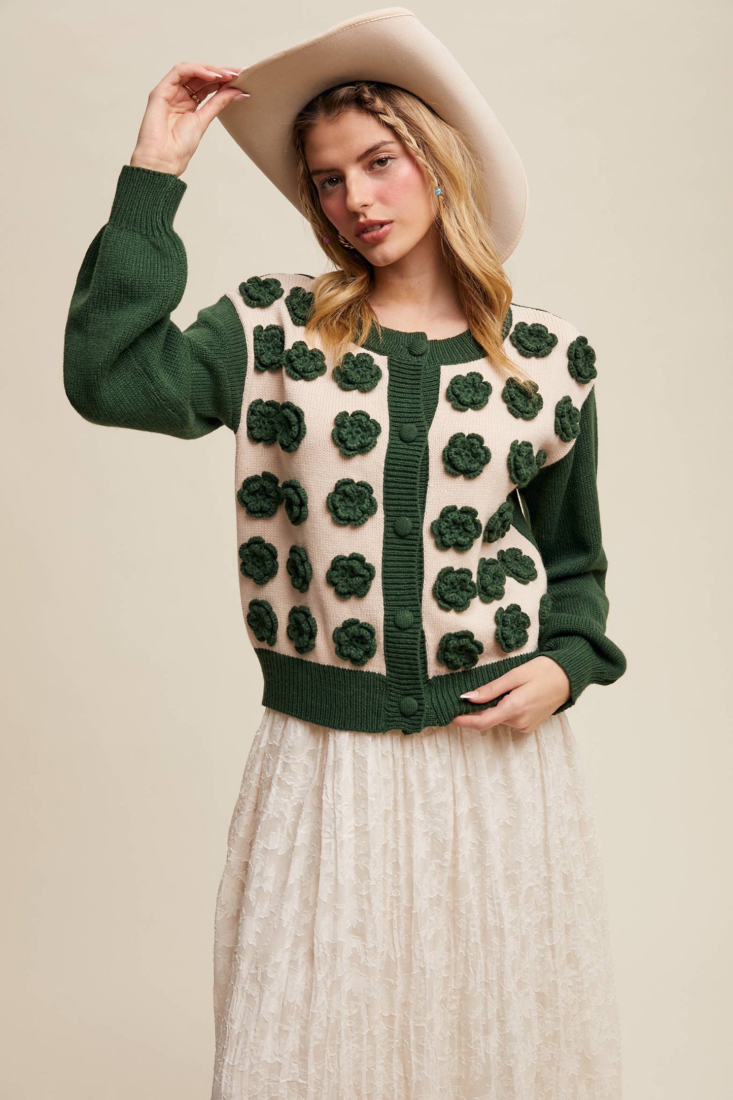 Listicle - Handmade Rose Applique Knit Cardigan