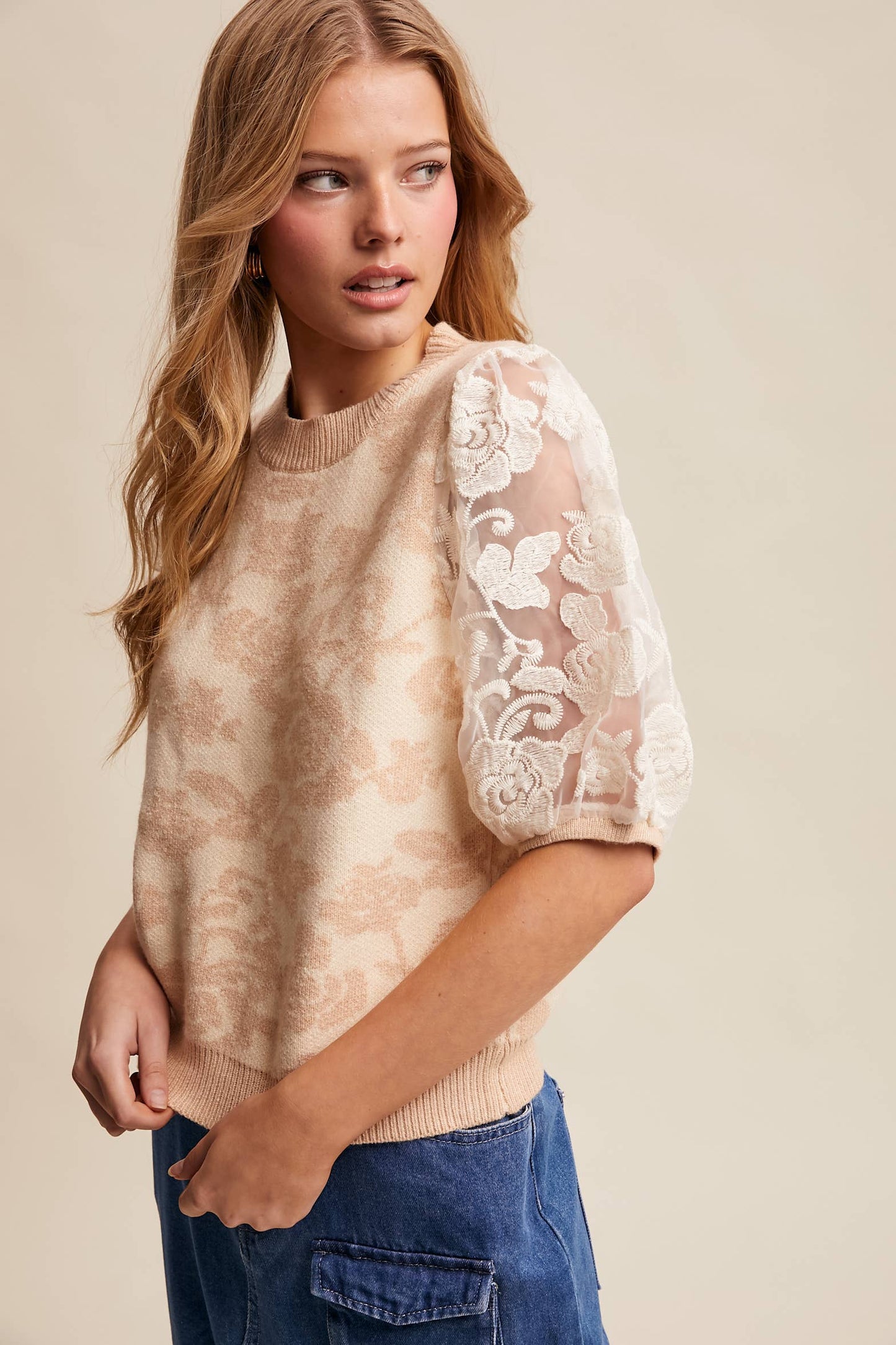 Listicle - Rose Embroidered Contrast Knit Top LSW1038