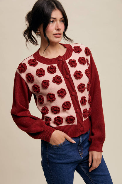 Listicle - Handmade Rose Applique Knit Cardigan