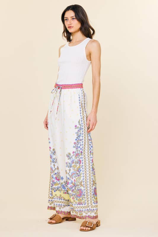SKIES ARE BLUE - Border Print Wide Leg Pants