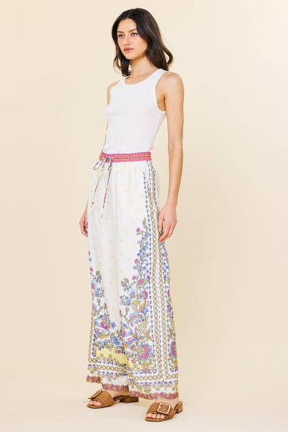 SKIES ARE BLUE - Border Print Wide Leg Pants