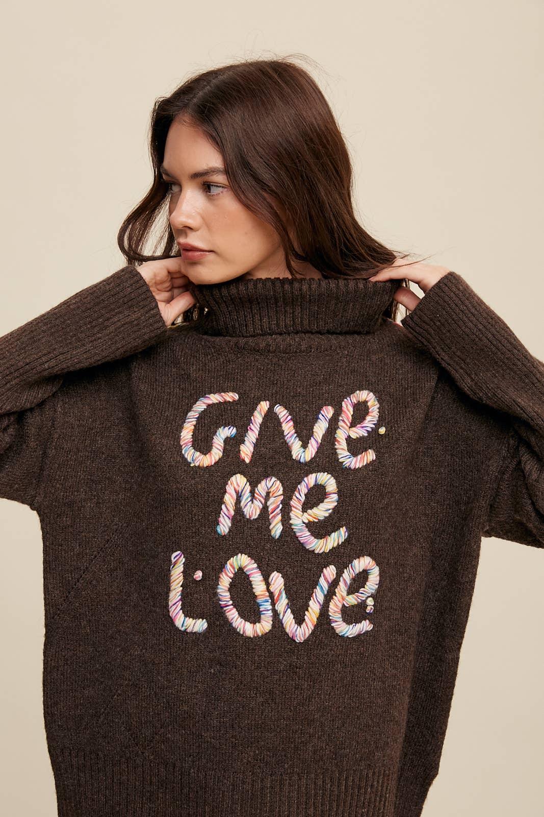 Listicle - Give Me Love Embroidered Turtleneck Sweater LSW0839