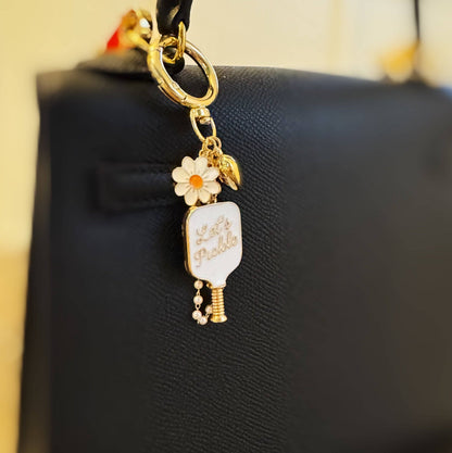 Ellison+Young - Pickleball Daisy Bag Charm – Sporty Floral Accessory with Paddle and Daisy Charms