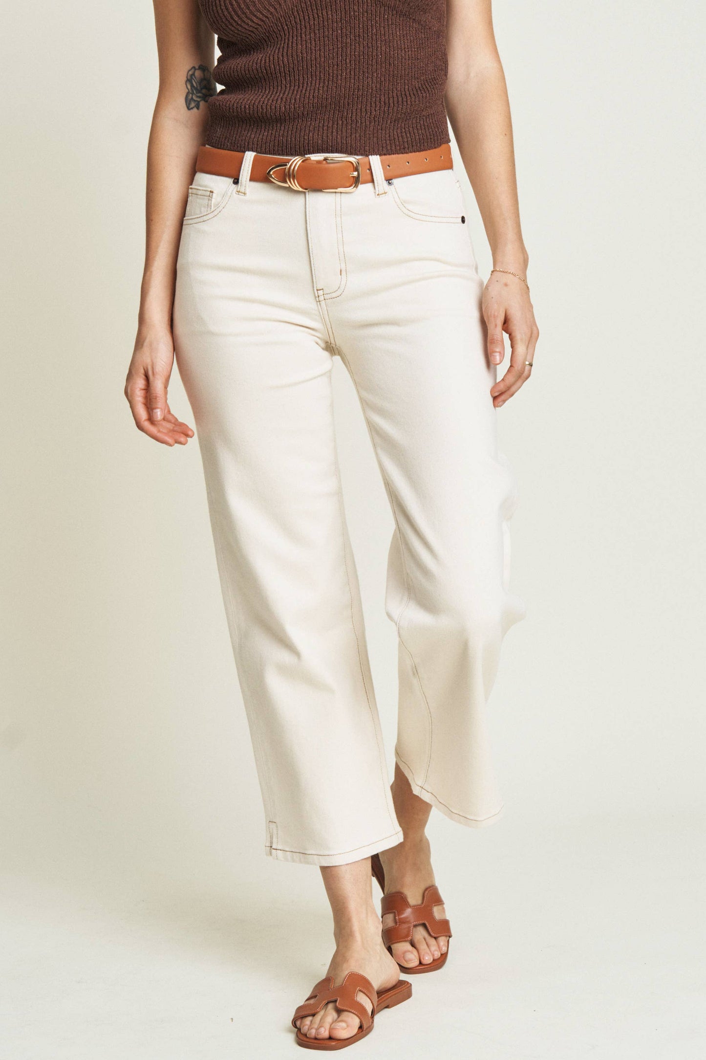 Oliver Logan - Addington Ankle Crop Mid Rise Jean, Ecru