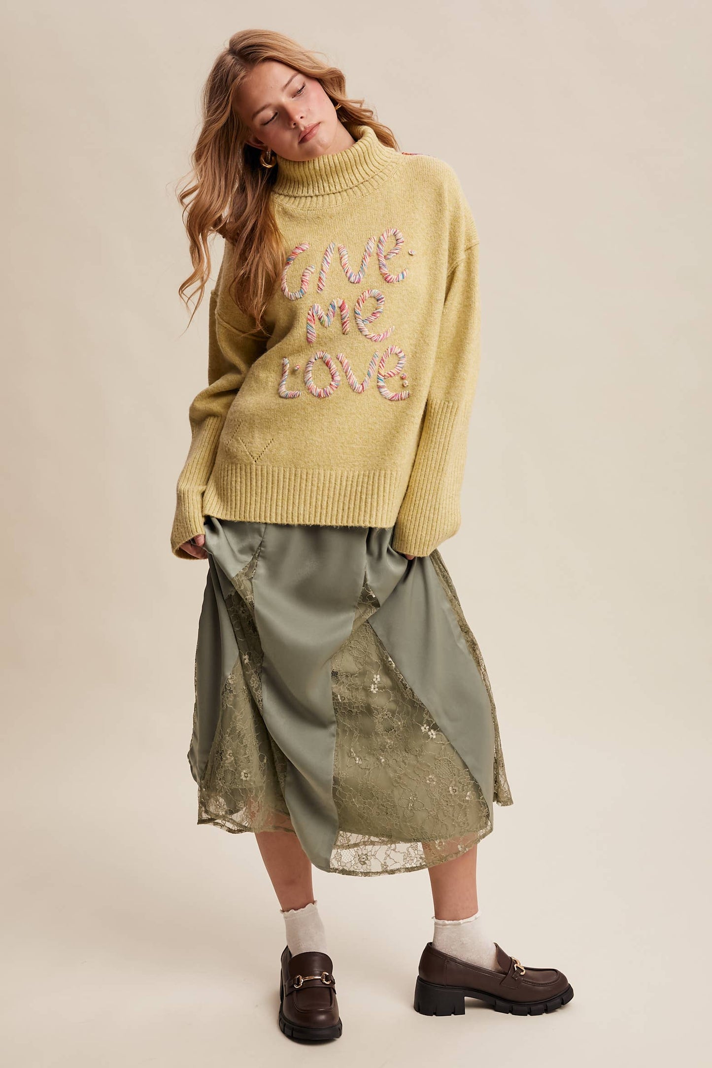 Listicle - Give Me Love Embroidered Turtleneck Sweater LSW0839