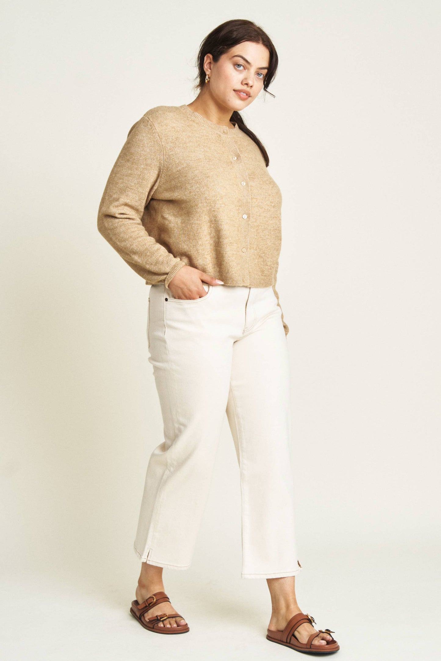Oliver Logan - Addington Ankle Crop Mid Rise Jean, Ecru