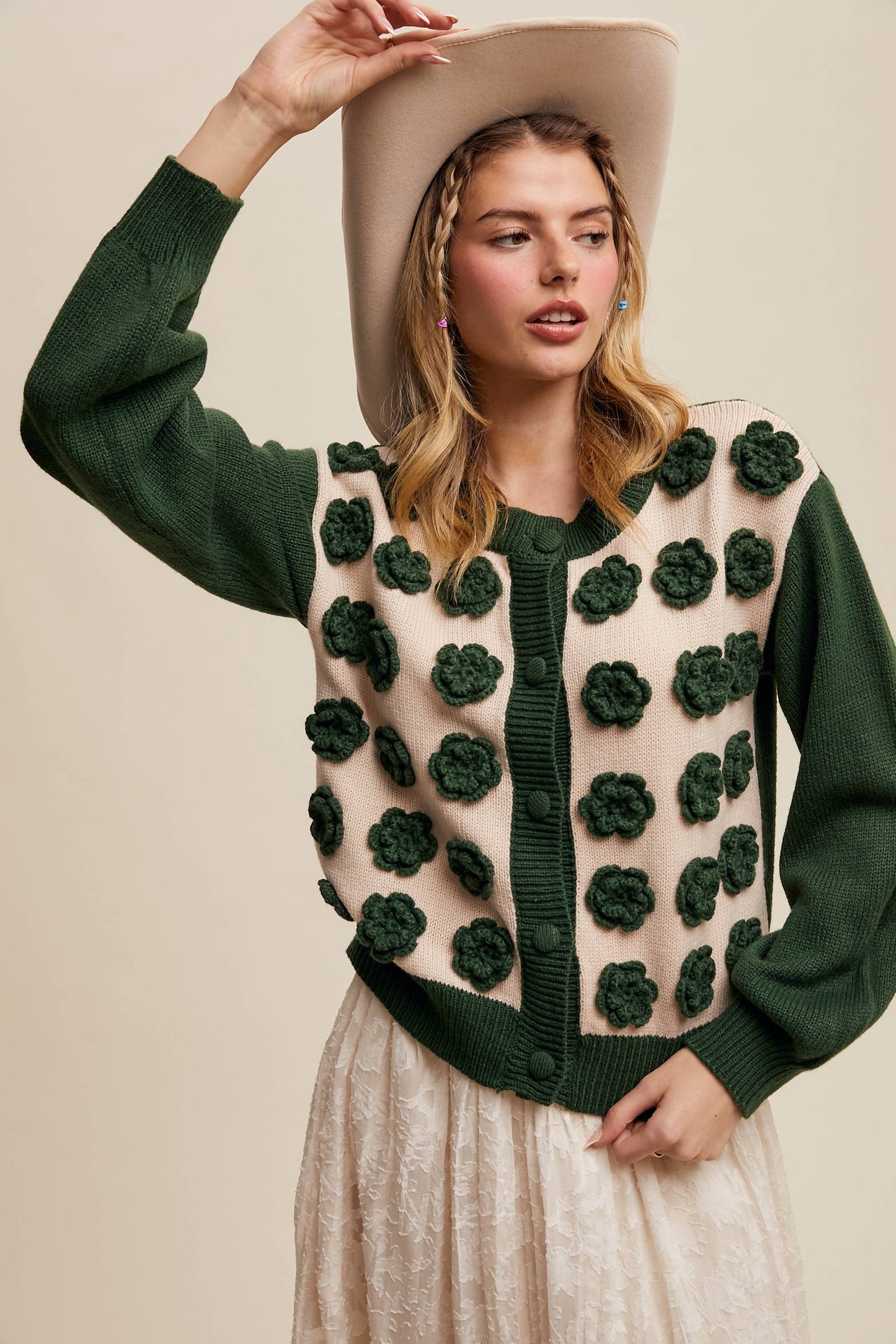 Listicle - Handmade Rose Applique Knit Cardigan