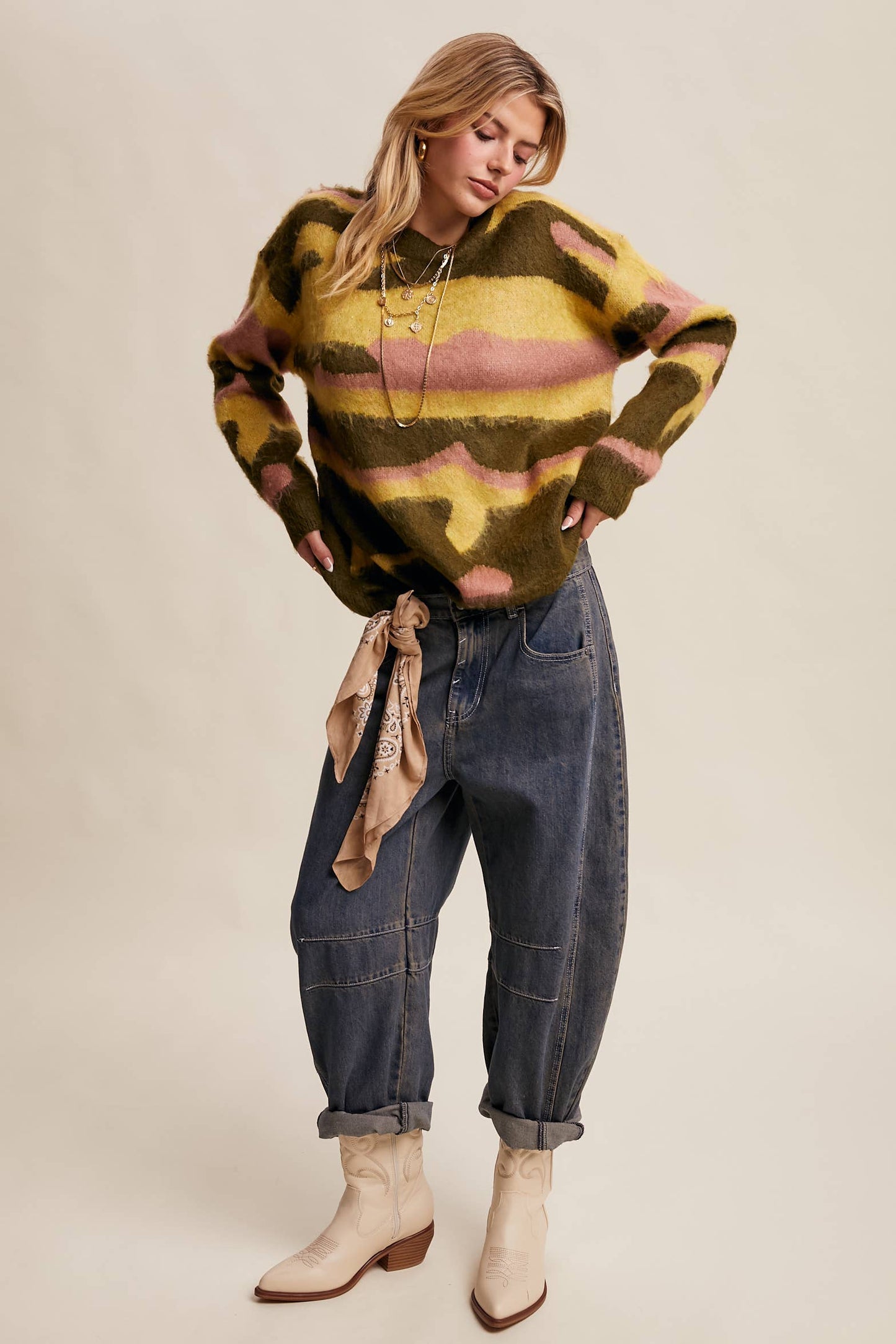 Listicle - Brushed Camo Knit Pullover Sweater