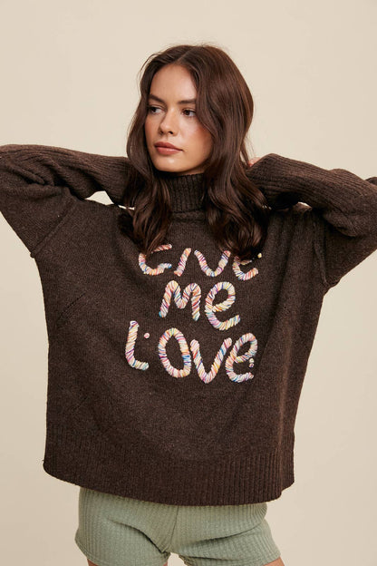 Listicle - Give Me Love Embroidered Turtleneck Sweater LSW0839