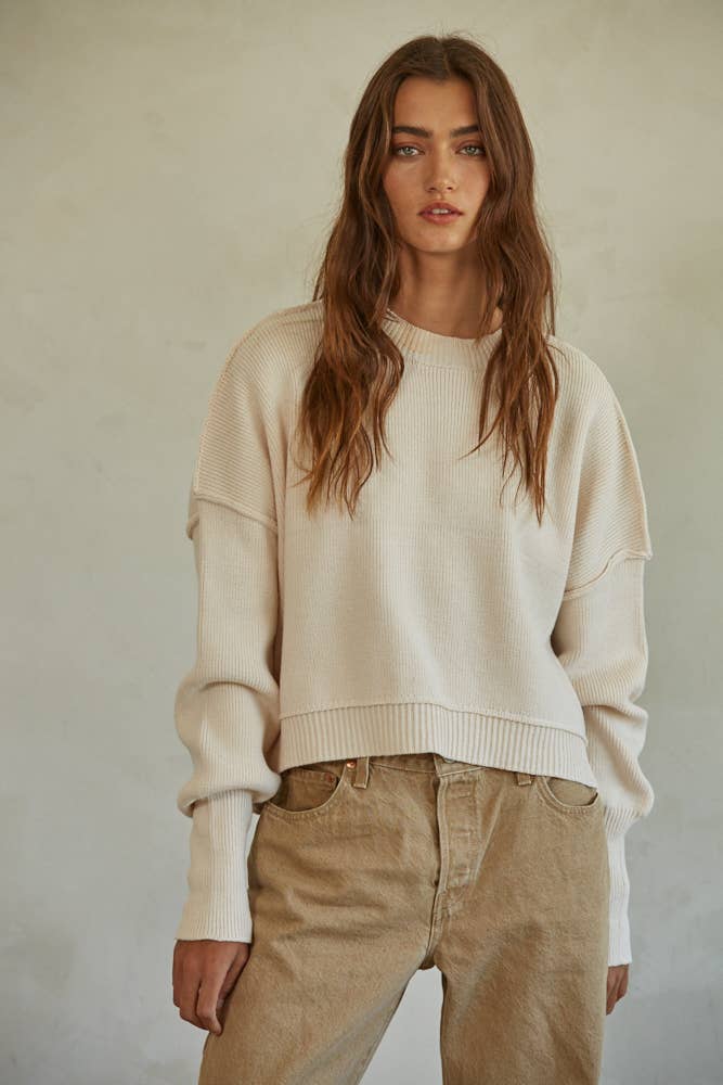 By Together - W1406 | Cotton Acrylic Ribbed Knit Sweater