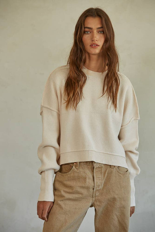 By Together - W1406 | Cotton Acrylic Ribbed Knit Sweater