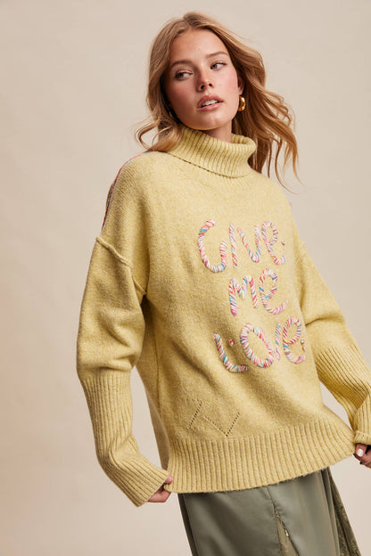 Listicle - Give Me Love Embroidered Turtleneck Sweater LSW0839