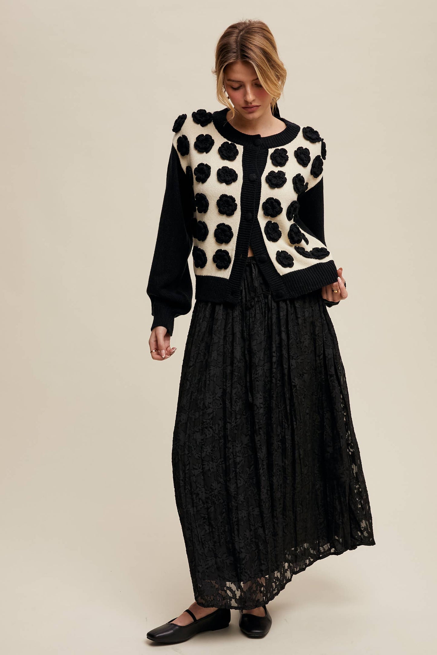 Listicle - Handmade Rose Applique Knit Cardigan