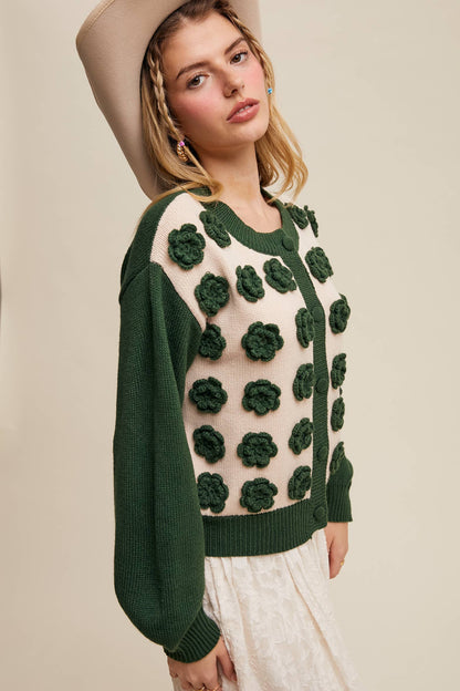Listicle - Handmade Rose Applique Knit Cardigan