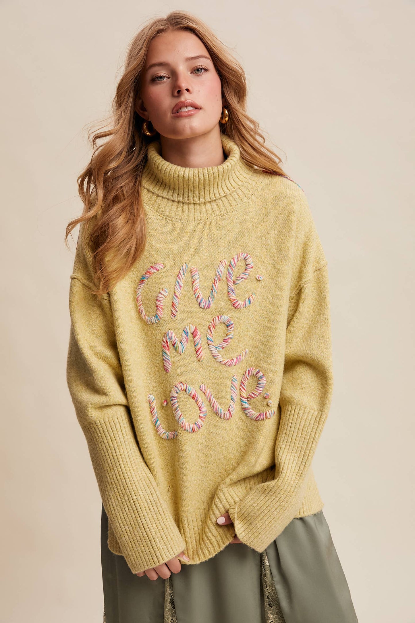 Listicle - Give Me Love Embroidered Turtleneck Sweater LSW0839