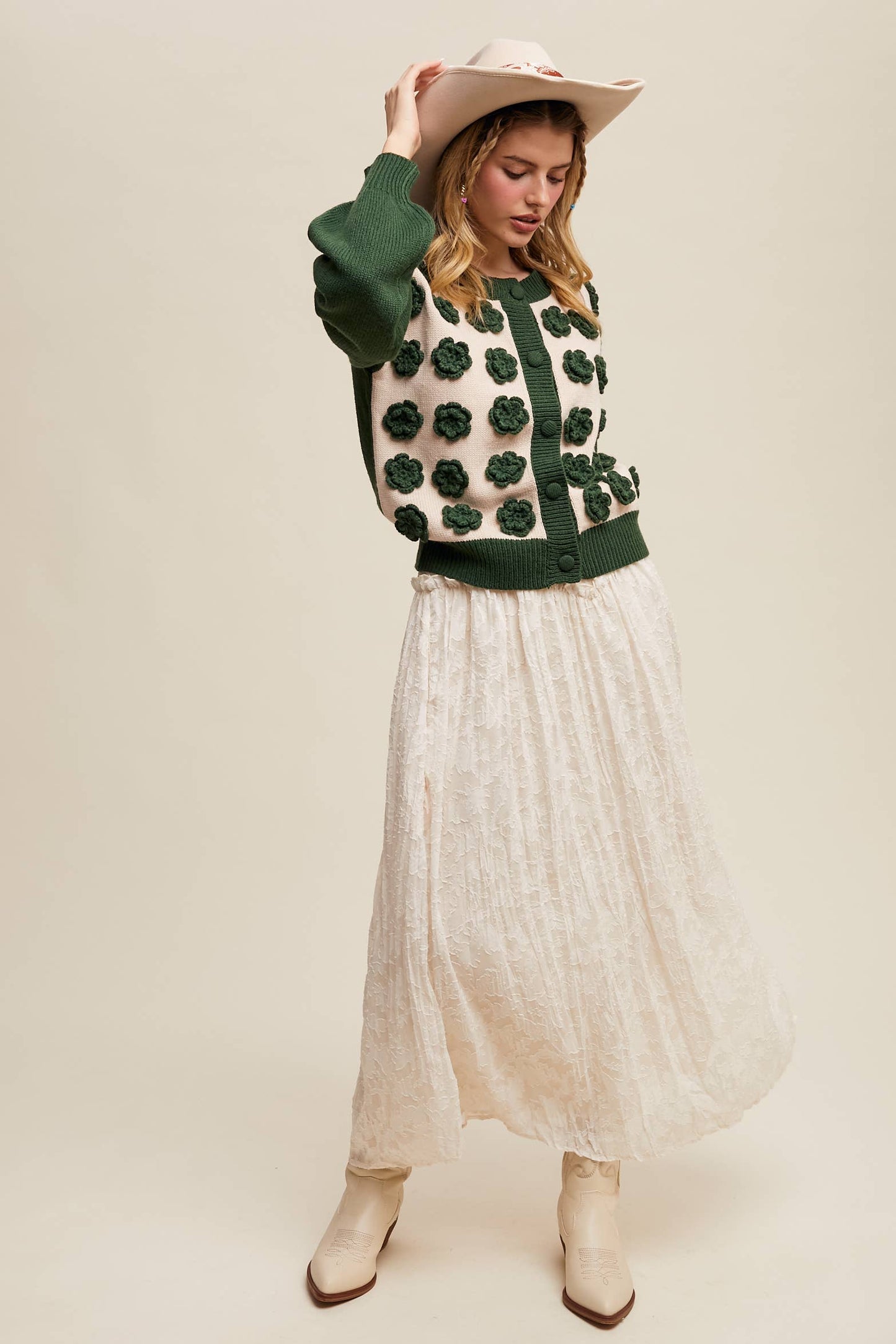 Listicle - Handmade Rose Applique Knit Cardigan