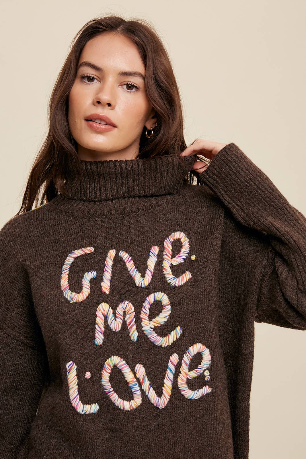 Listicle - Give Me Love Embroidered Turtleneck Sweater LSW0839