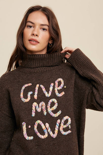 Listicle - Give Me Love Embroidered Turtleneck Sweater LSW0839